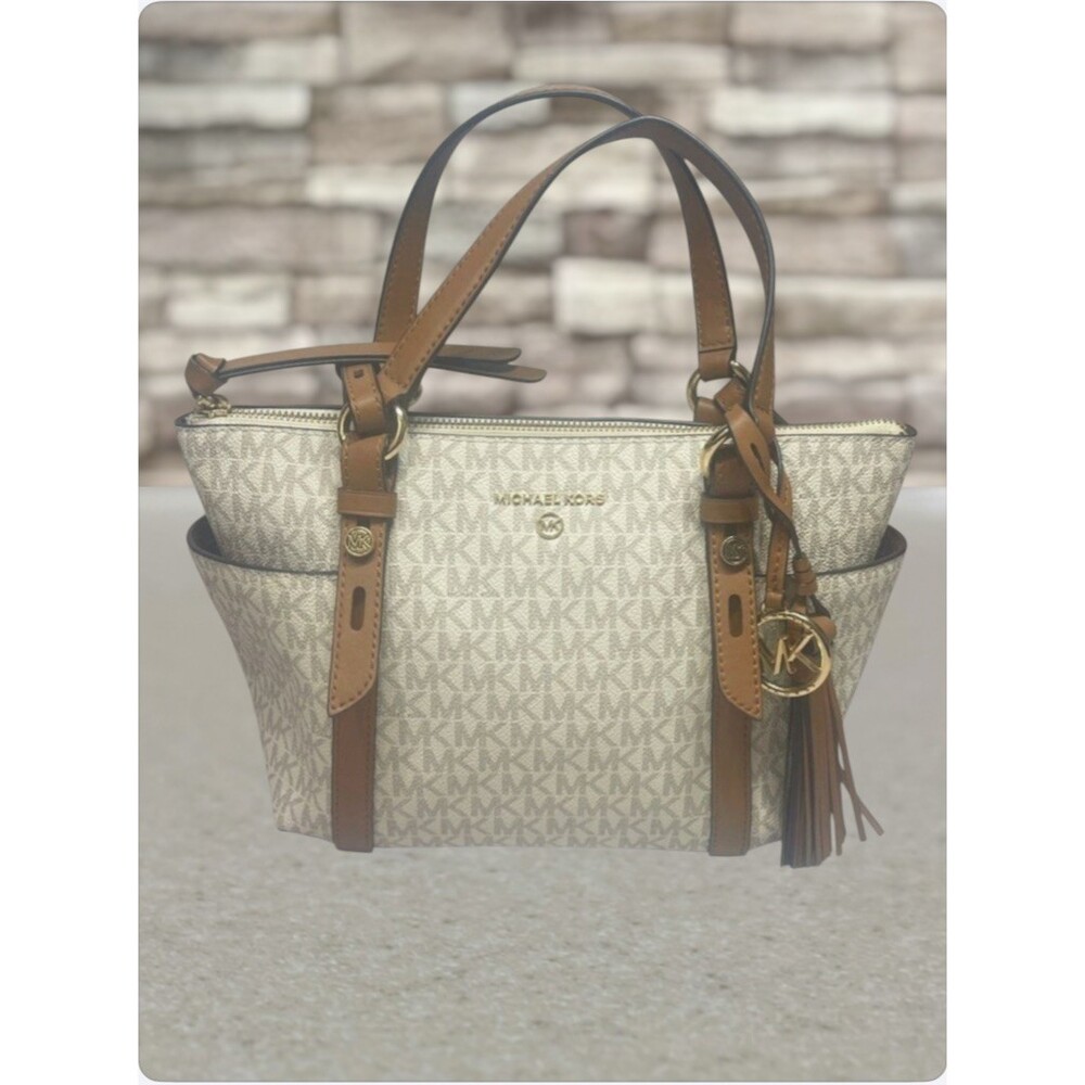 Michael Kors Sullivan Small Top Zip Satchel Crossbody Vanilla/Acorn